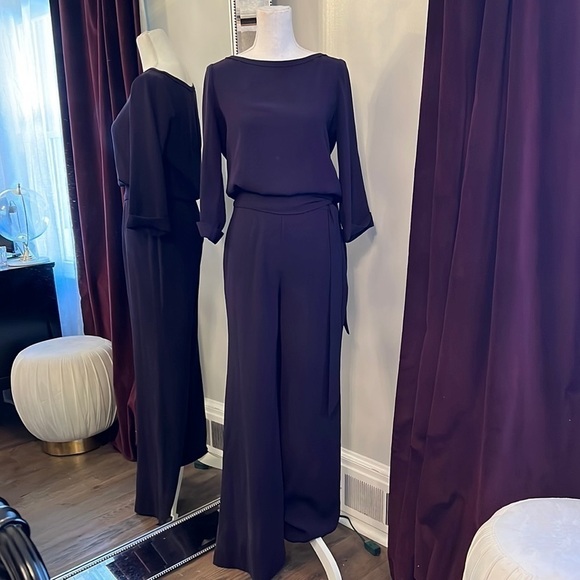 DVF Diane von Furstenberg Gwynne Purple 3/4 Sleeve Tie Waist Jumpsuit Size 4 - Picture 4 of 16